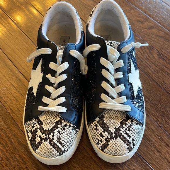 Kellparker Polly Snakeskin Emo Star & Glitter Chunky Y2K Sneakers: 8 Black/White - Picture 2 of 5